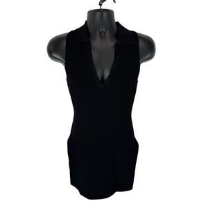 Babaton Ribbed Sculpt Knit Mini Dress Black Size Small BodyCon